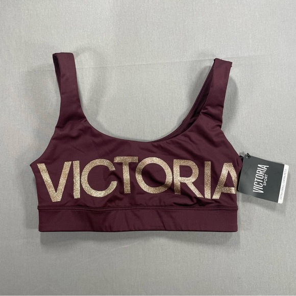 NWT Victoria's Secret Sport The Player Racerback Sport Bra - XS, Raisin & Gold - Picture 1 of 9